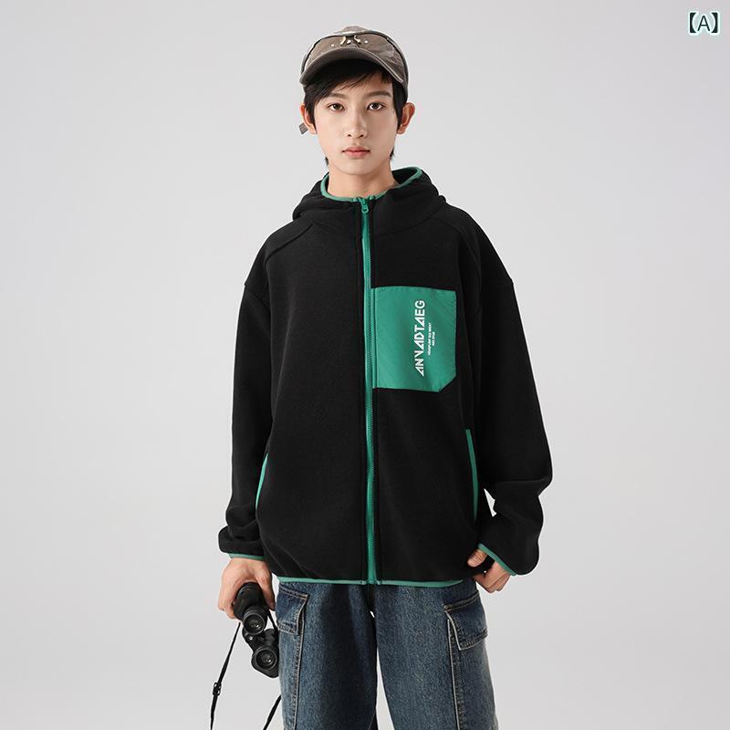 キッズ アウター 男の子 中大サイズ フリース ジャケット パーカー ゆったり 両面...
