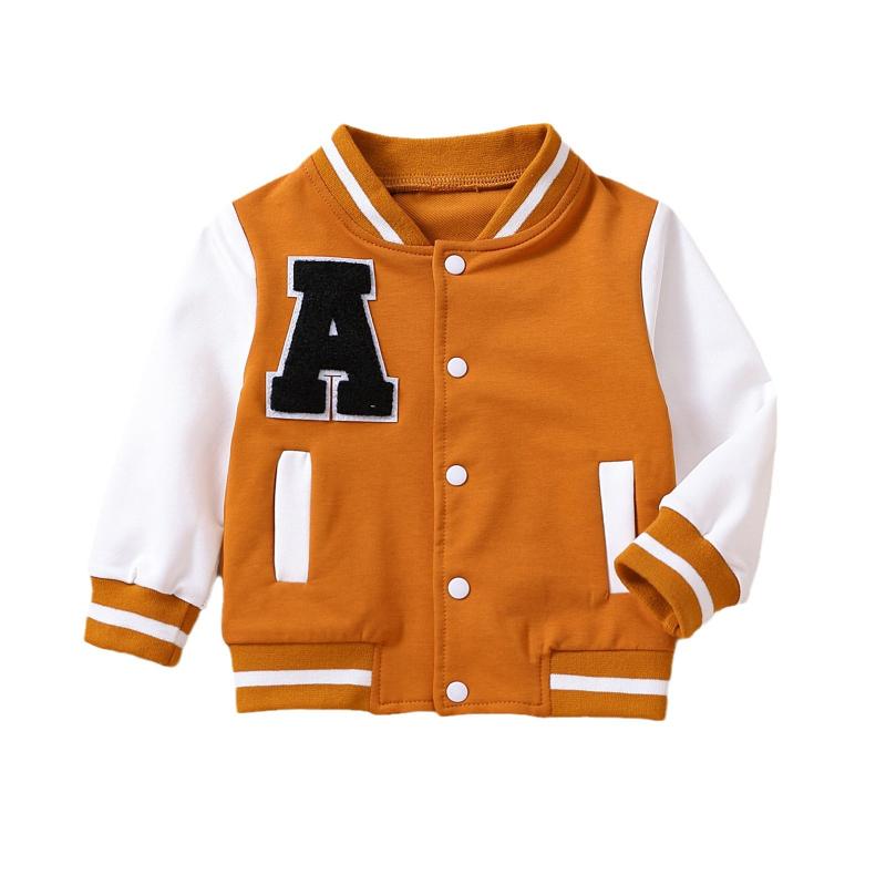 子供服 アウター 男女兼用 Aライン 刺繡 リブ袖口 ポケット付き Vネック ジャケット 海藍色 イエロー ..