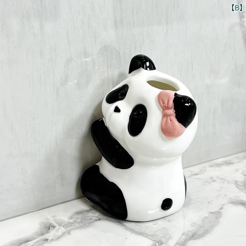 歯ブラシスタンド かわいい パンダ カップル 陶器 歯ブラシホルダー 洗面所 収納