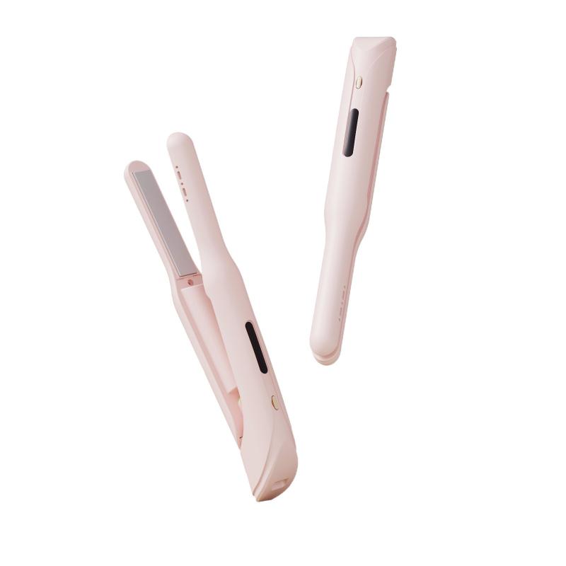 ヘアアイロン レディース ストレート カール 2way ミニ 持ち運び ワイヤレス 旅行 前髪 USB充電式 コンパクト セラミックコーティング 淡緑色 ピンク系