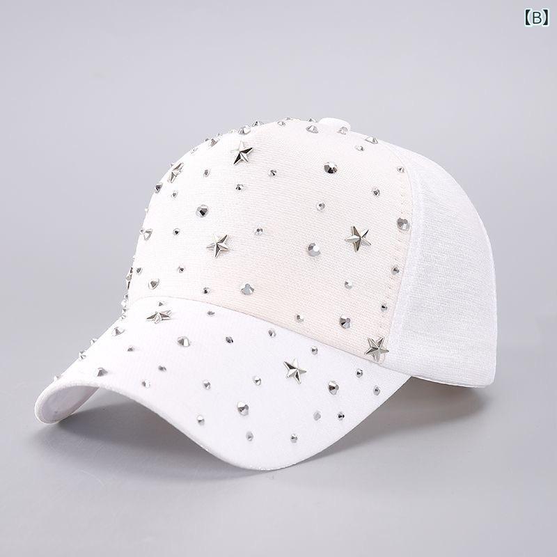 野球帽 レディース 星 スタッズ 鴨舌帽 キャップ 韓国風 帽子 春夏 秋冬 日焼け防止 紫外線対策 普段使い かわいい ガーリー スタイル ブラック ピンク系 ブルー