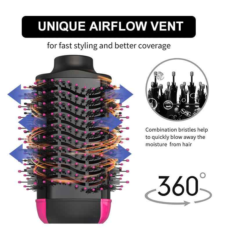 ヘアブラシ カール ストレート両用 ドライヤー くるくる ブラック ピンク系 10段階温度調整 乾いた髪専用 ブロー スタイリング