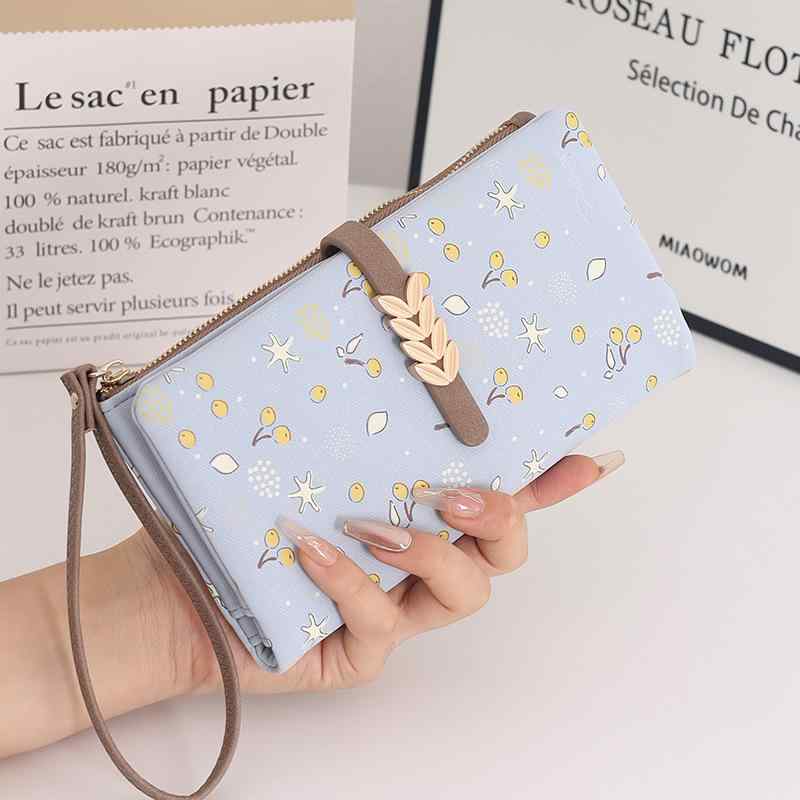 財布 レディース 女性用 長財布 韓国風 PU 花柄 プリント ファスナー付き 多機能 カード入れ 大容量 二..