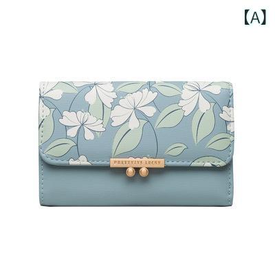 財布 レディース 小銭入れ 三つ折り かわいい 花柄 PUレザー 大容量 カード収納付き おしゃれ ミニ財布 韓国風 女性用 ウォレット ブルー ブラック ピンク グレー 2