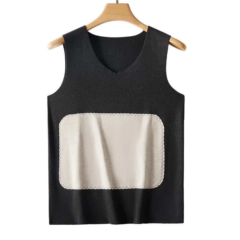 メンズ 保温肌着 男性用 暖かいインナー 背中 腰 保護 Vネック ポリエステル 無地 大サイズ 発熱 防寒 厚手