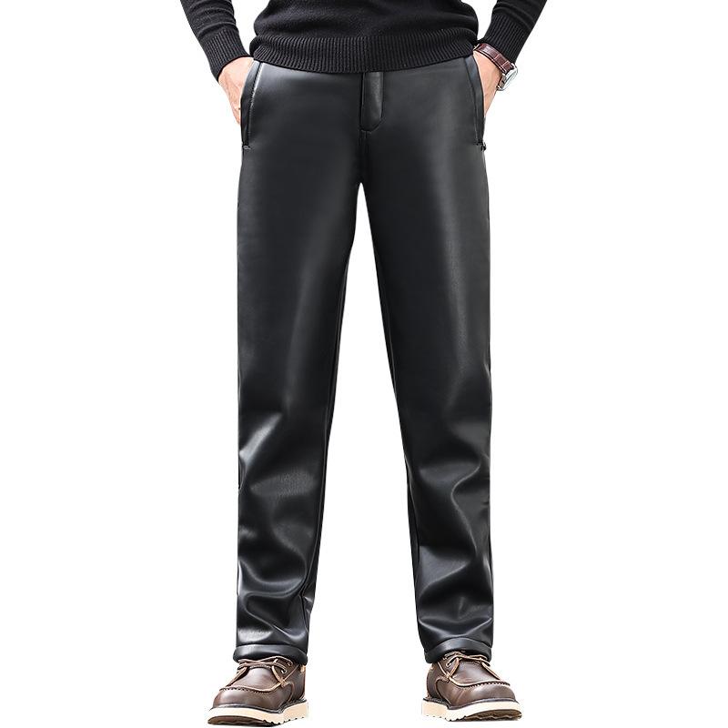 パンツ 男性用 裏起毛 PU レザーパンツ 防風 防水 バイク 運転用 高齢者 暖か ストレート あったか 秋冬