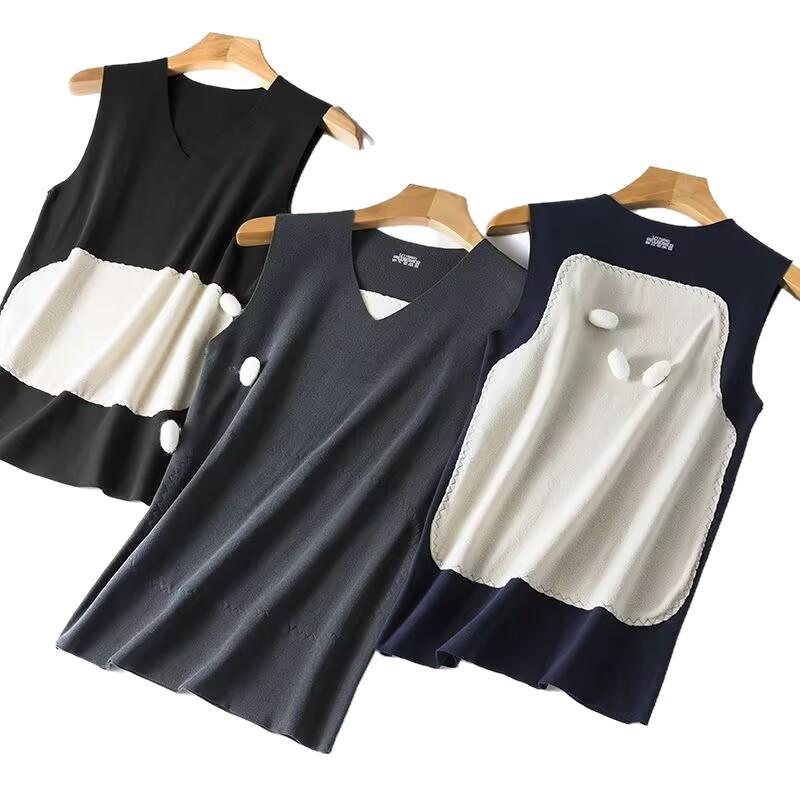 ベスト 男性用 防寒 あったかインナー 裏起毛 伸縮性 Vネック 腹巻付き 部屋着 普段使い 秋冬 ポリエステル ブラック グレー 紺