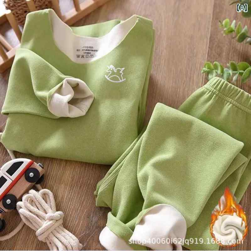 子供用インナーウェア 秋冬 子供 加絨 長袖 あったか 秋 冬 男の子 女の子 保温 肌着 上下セット 部屋..