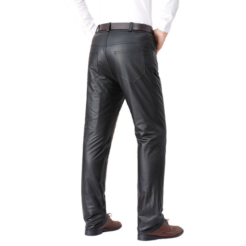 レザーパンツ 男性用 牛革 高齢者 向け あったか 裏起毛 ストレート ゆったり ズボン 冬 防寒 レザー ..