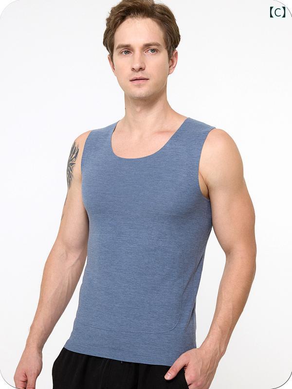 メンズ 保温ベスト 男性用 腹巻き付き 防寒 インナー 暖かい 肌着 シームレス ウール混 ポリエステル ブラック グレー ネイビー ブラウン 大きいサイズ 秋冬 3