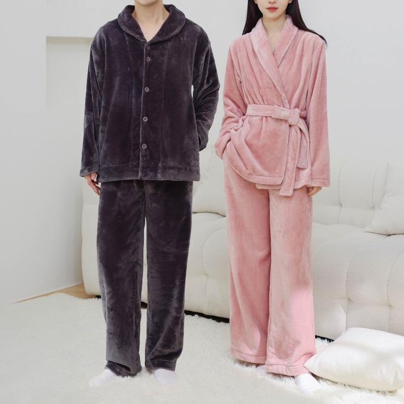 パジャマ レディース メンズ 秋冬 上下セット フランネル 厚手 暖かい 寝巻き 部屋着 ルームウェア 襟..