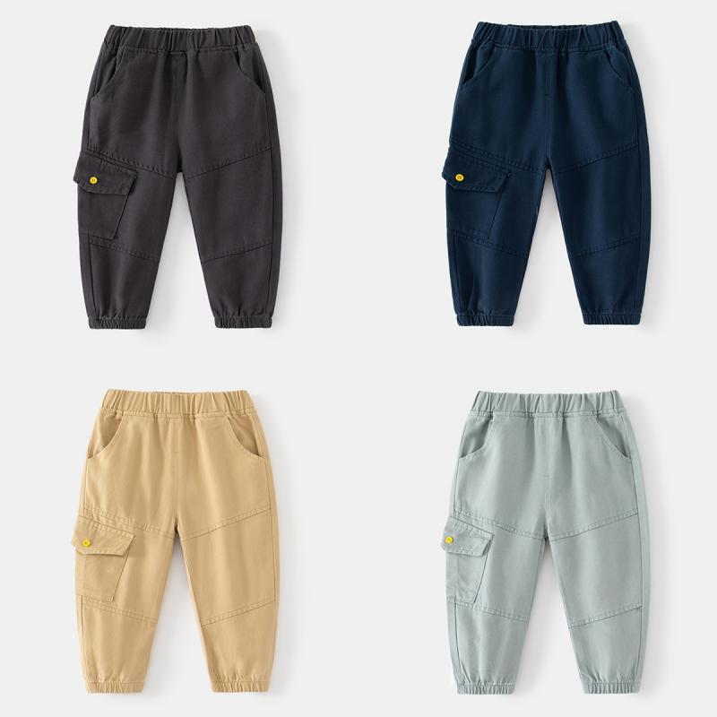 子供服 パンツ 男の子 綿 カジュアルパンツ 秋冬 ワークパンツ ロングパンツ ウエストゴム 裾絞り カーキ色 ズボン 普段着 通園 通学