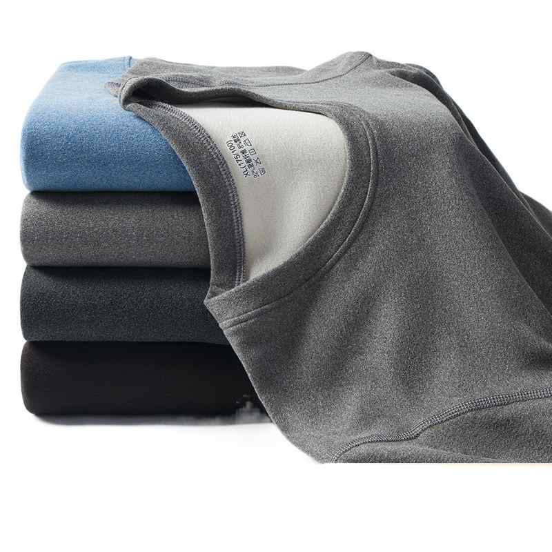 インナー 男性用 保温 上下セット 徳绒 丸首 秋 冬 あったか 防寒 中高年 向け 長袖 長ズボン ポリエステル グレー ネイビー ブラック