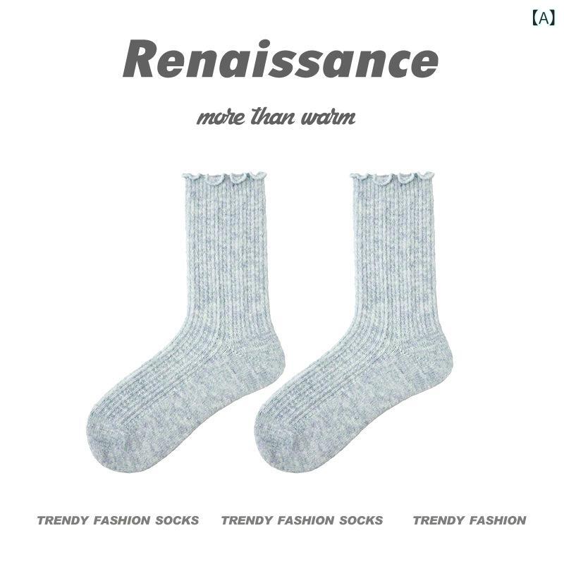 靴下 レディース 秋冬 ウール混 中筒丈 花柄 あったか パイルソックス カジュアル かわいい ミドル丈 婦人 女性用 冷え対策