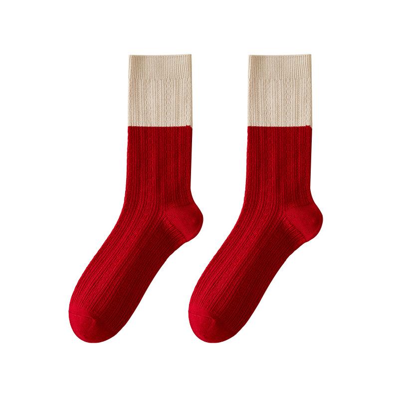 靴下 レディース 赤色 羊毛混 あったか ミドル丈 本命年 2025年 蛇年 抗菌 防臭 カジュアル(4.0)