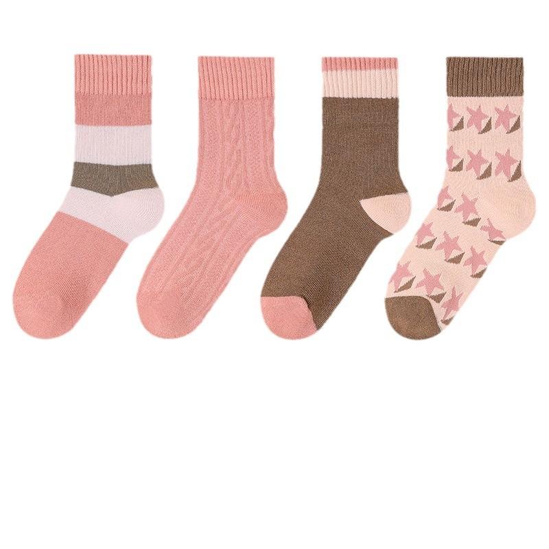 靴下 レディース 秋冬 厚手 あったか 防寒 中筒 ウール混 パステルカラー ソックス かわいい ストライプ スター 柄 暖かい カジュアル