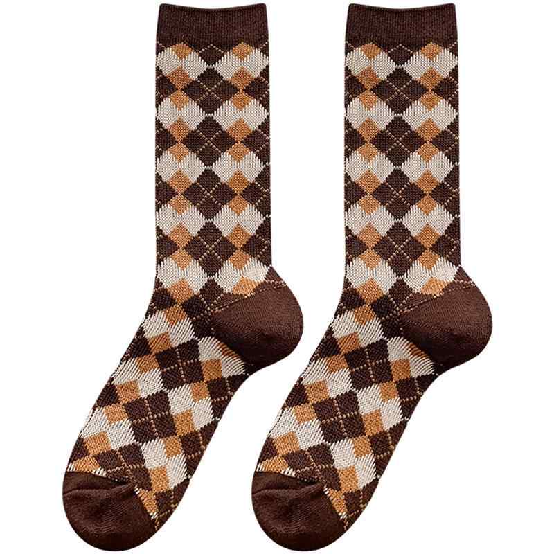 靴下 レディース 秋冬 暖かい ウール混 中筒 ソックス 花柄 格子柄 レトロ かわいい 吸汗 婦人 カジュアル 普段使い デイリー 35-40