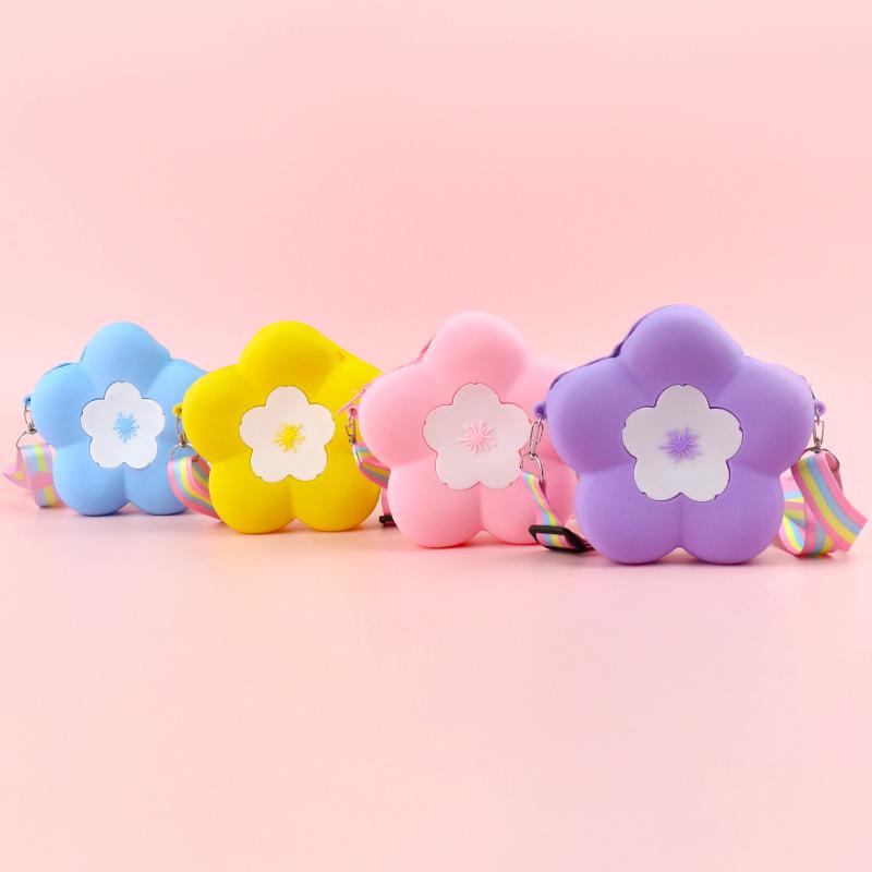 キッズ ショルダーバッグ カートゥーン 零銭入れ シリコン バッグ 花柄 蝶々 ファスナー付き 斜めがけ ..