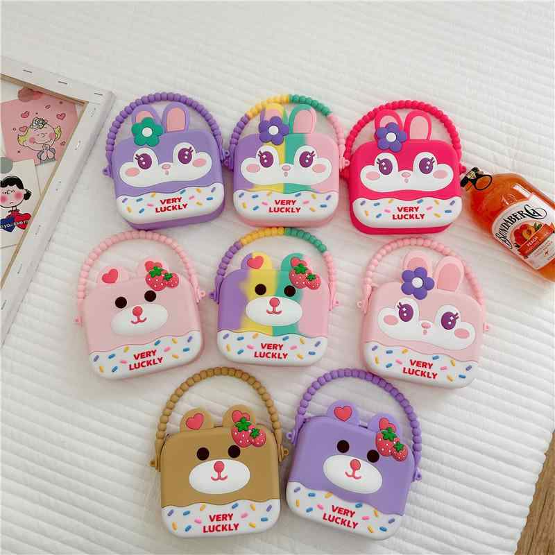 ベビー キッズ 零钱包 かわいい シリコン製 カートゥーン ウサギ クマ 収納 防水 抗菌 手提げ 斜めがけ..