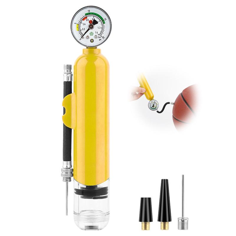 ADOFUN 空気入れ ハンドポンプ 空気圧計付き 内蔵 3本針＆キャップ・延長ホース付き サッカー/フットサル/バレー/バスケ/各種ボール対応 ダブルアクションで楽々空気注入
