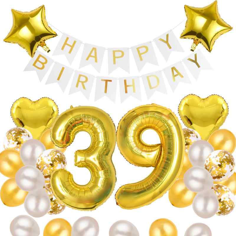 39歳 誕生日 バルーン 風船 飾り付け セット 数字バルーン 39 HAPPY BIRTHDAYガーランド ハート風船 紙吹雪風船 バースデーバルーン 大..