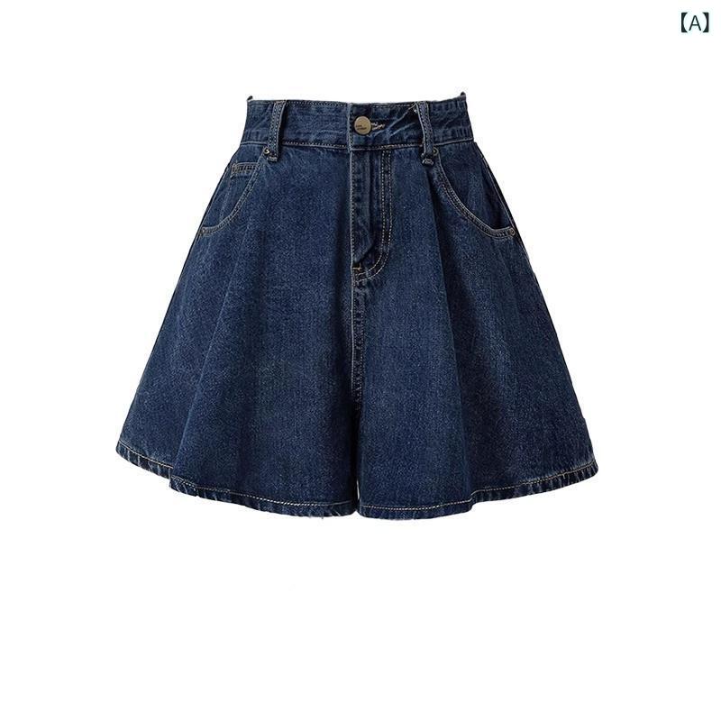 Rakuten - ショートパンツ 女性用 夏 牛仔 綿 高腰 ワイドレッグ Aライン 花柄 ボタン 薄手 ブルー ブラック 気質 通勤 都市 スタイル ゆったり スリム 普段使い 軽量
