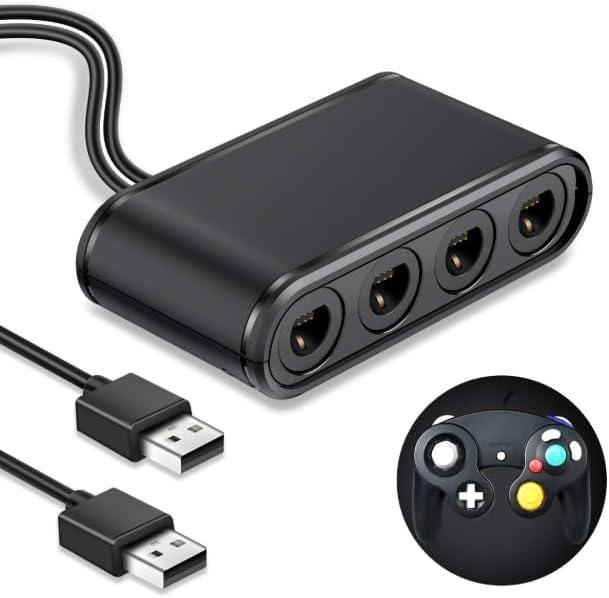 GCコントローラー接続タップ 互換品 ゲームキューブコントローラー 変換アダプタ 4ポート搭載 最大8人同時プレイ対応 大乱闘スマッシュブラザーズ向け Switch/Switch有機ELモデル/Wii U/PC対応