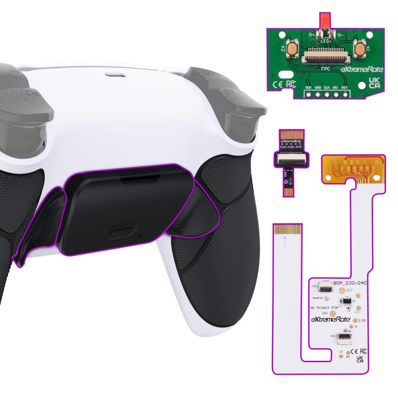 eXtremeRate ps5コントローラーBDM-030&amp;BDM-040&amp;BDM-050に対応用プログラム背面パドルプラスティック製ラバー付きRISE V3リマップキット、ps5コントローラーに対応用アップグレードボードと再設