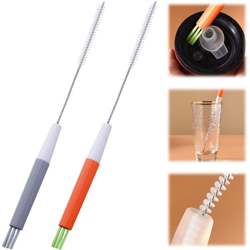 ストローブラシ 洗浄ブラシ 2本セット 水筒 哺乳瓶洗い 哺乳瓶 隙間ブラシ 360度洗浄 スパイラル隙間ブラシ 3-in-1 多機能ストローブラシ 蓋の継ぎ目/おしゃぶりの穴/ストロー/底の汚れ 自由