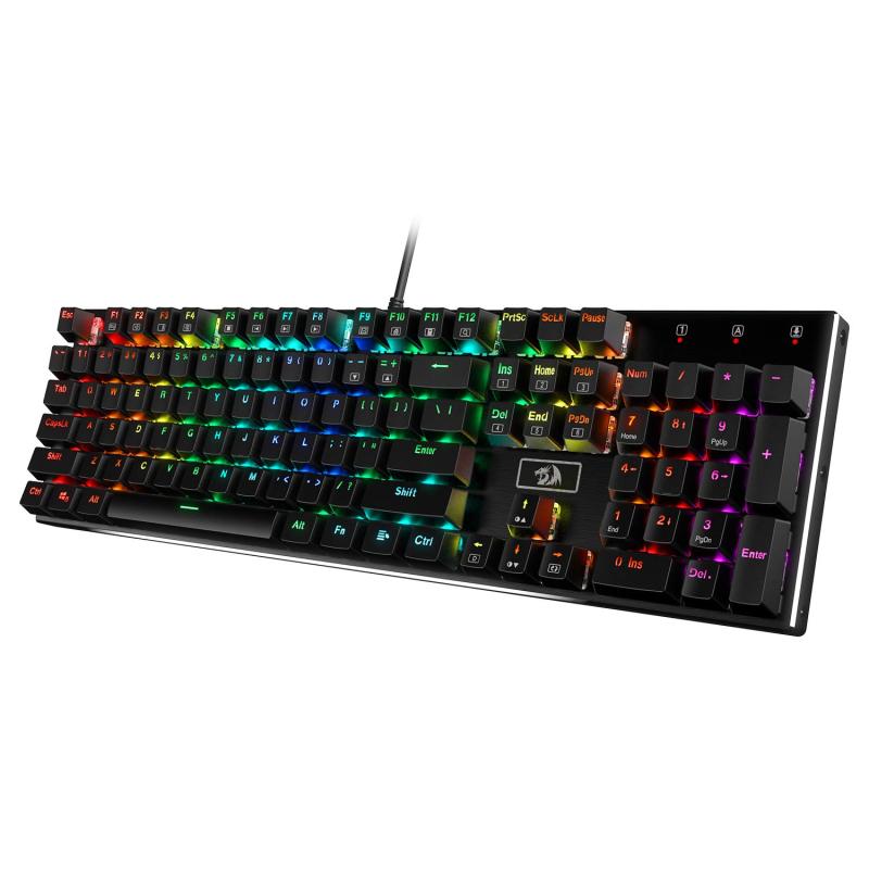 Redragon K556 RGB LEDバックライト付き有線メカニカルゲーミングキーボード、104キーホットスワップメカニカルキーボード、アルミニウムベース、アップグレードソケットとノイズ吸収フォーム