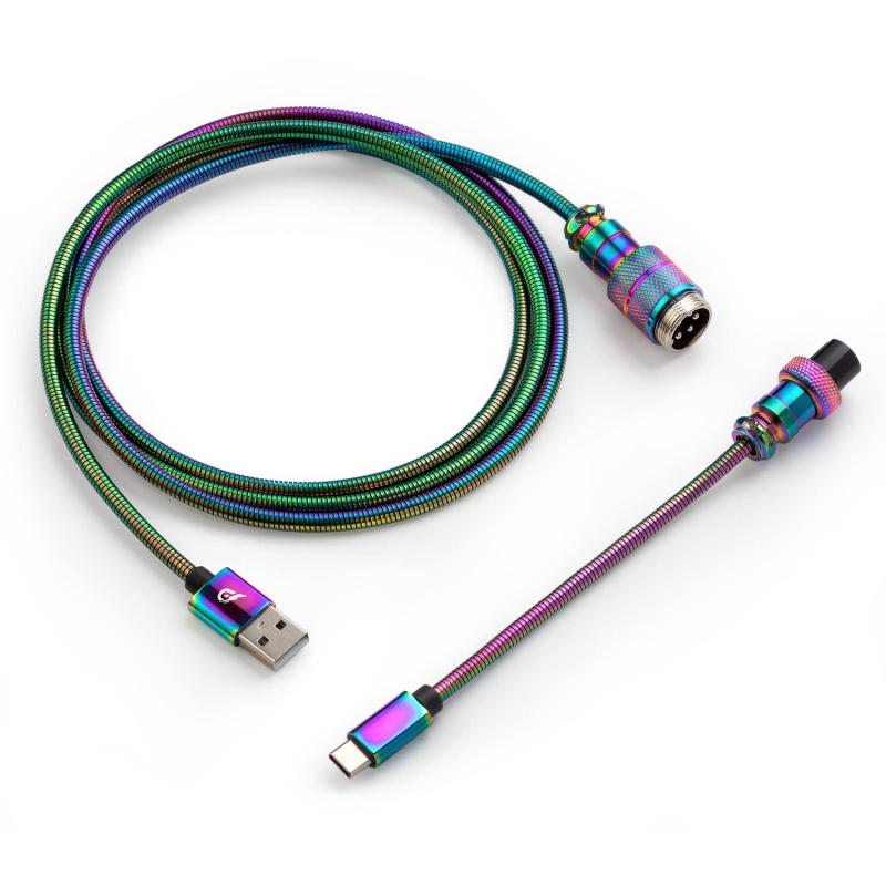 GUNMJO Pro 304 ステンレススチール ストレート USB Cケーブル ゲーミングキーボード用 メカニカルキーボードケーブル 取り外し可能なメタルアビエーター付き コンピューターキーボード用 1.6M U