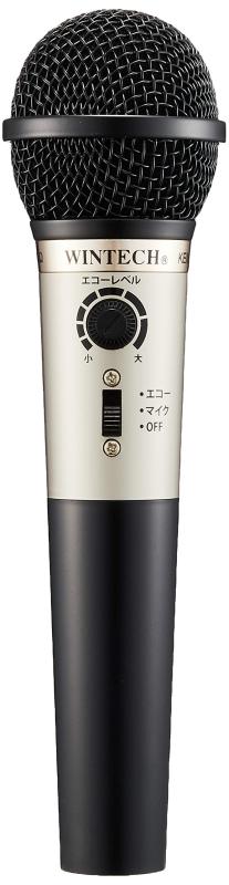 WINTECH(ウィンテック) 【エコー機能搭載カラオケマイク】 KEM-02 カラオケ/スピーチ/ボーカル エコーレベル ミニプラグ/標準プラグ対応 3mコード 廣華物産カラオケが盛り上がる重厚なデザインのエコー機能搭載 本格カラオケマイク【エコー機能】エコーレベルはマイク本体のダイヤルで調整可能。エコー不要のときにはOFFにできます。【どんな機器にも】カラオケシステムはもちろん、マイク端子付きのラジカセやコンポ、拡声器にも対応。【変換プラグ付き】3mの専用ケーブルにΦ3.5mmミニプラグ。付属品Φ6.3mmの標準プラグにも変換して使えます。【何となく豪華なデザイン】シャープなブラックボディにブロンズ調の金属パーツ。ずっしりとした本体は380gの重厚感。マイク使用時、エコー使用時は単三乾電池1本(別売)をご用意ください。取扱説明書(書)、3mマイクケーブル、Φ6.3mm標準プラグアダプター、動作テスト用乾電池