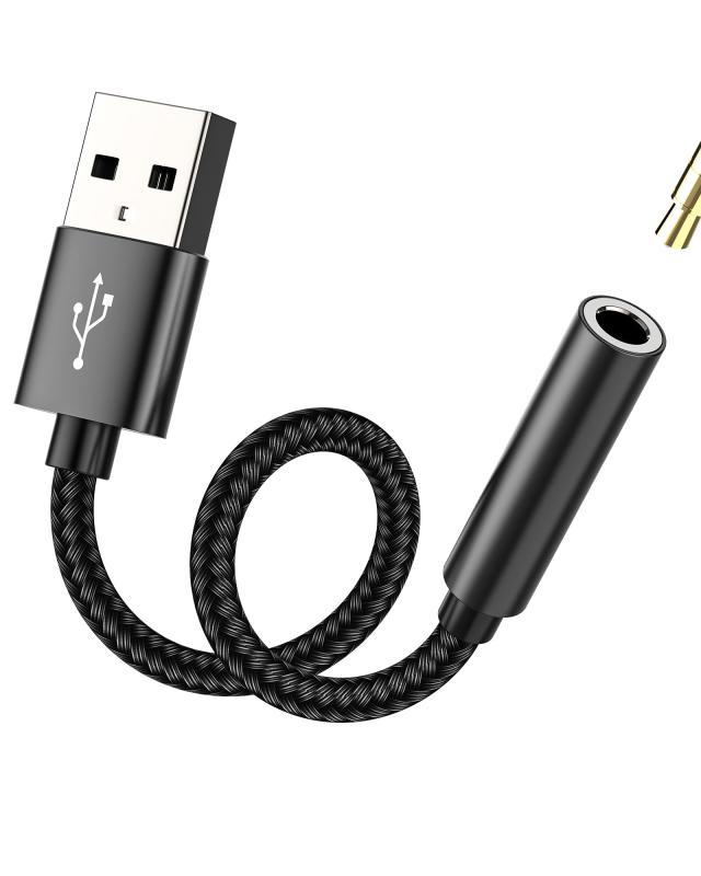 USBオス to 3.5mmメスイヤホンジャックアダプター 外部AUXサウンド USB-A車載オーディオ ステレオケー..