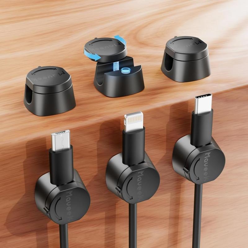 Maveek 磁気式 360°回転ツイストロック ケーブルホルダー ケーブルクリップ 片手操作可能 貼り付け 強力粘着 配線整理 配線収納 ケーブル管理 方向に限らず ケーブルスムーズ調整可能 コード