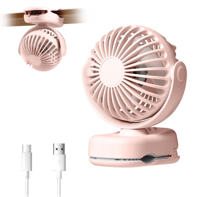 OATSBASF日傘クリップファン 小型 卓上扇風機 静音 3段階風量 大風量&軽量 全方位330°角度調節 充電式 扇風機 クリップ、卓上、手持ち式、首に掛ける、壁掛け式 長時間連続使用 桜色