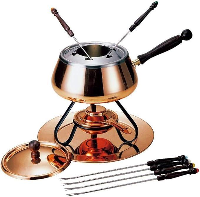 新光金属(Sinkoukinzoku) 純銅 片手フォンデュ鍋 18cm オイルフォンデュセット フォーク6本付 日本製 S-726