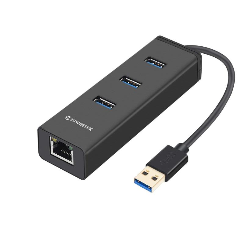 ZOWEETEK USBハブ 有線LANアダプタ付き 3ポートUSB3.0ハブ RJ45ギガビットイーサネット バスパワー 軽量 急速充电可能 コンパクト