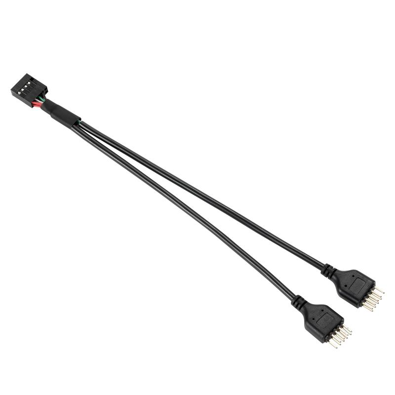 MZHOU 9ピン USB 2.0 延長ケーブル 9ピンからデュアル9ピン拡張ポート コンピューターマザーボード用USBケーブル (ブラック)