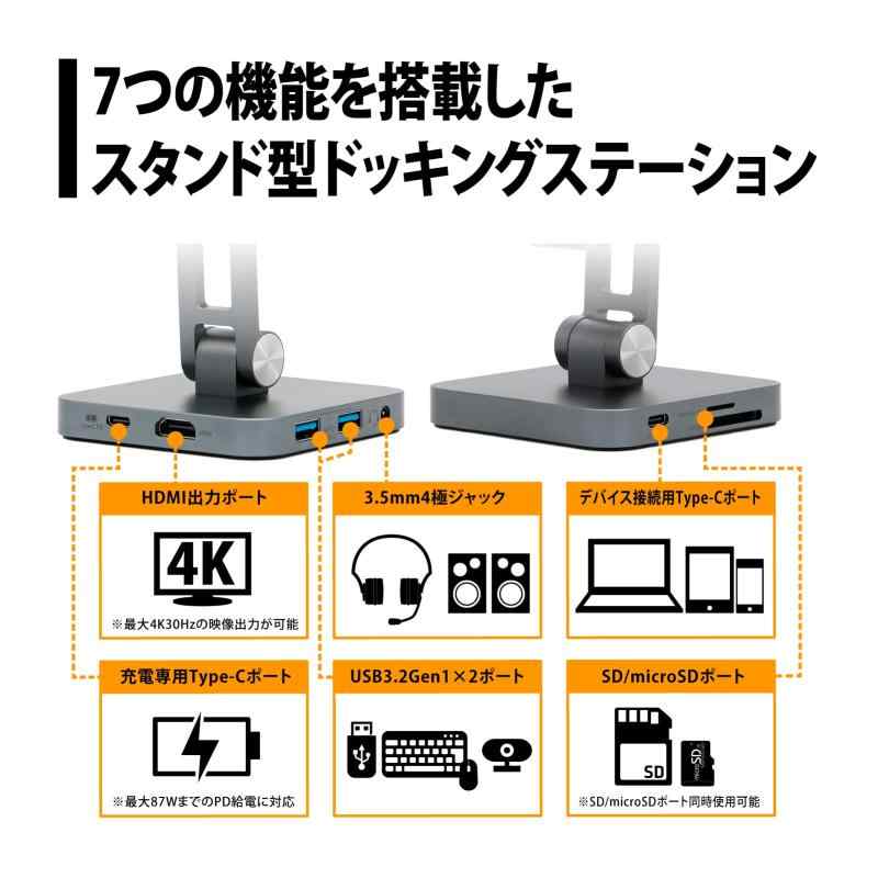 プリンストン 7in1 USB Type-C スタンド型ドッキングステーション（ PD87W対応 / 4K出力 / マルチディスプレイ ） PUD-CDOC7ST