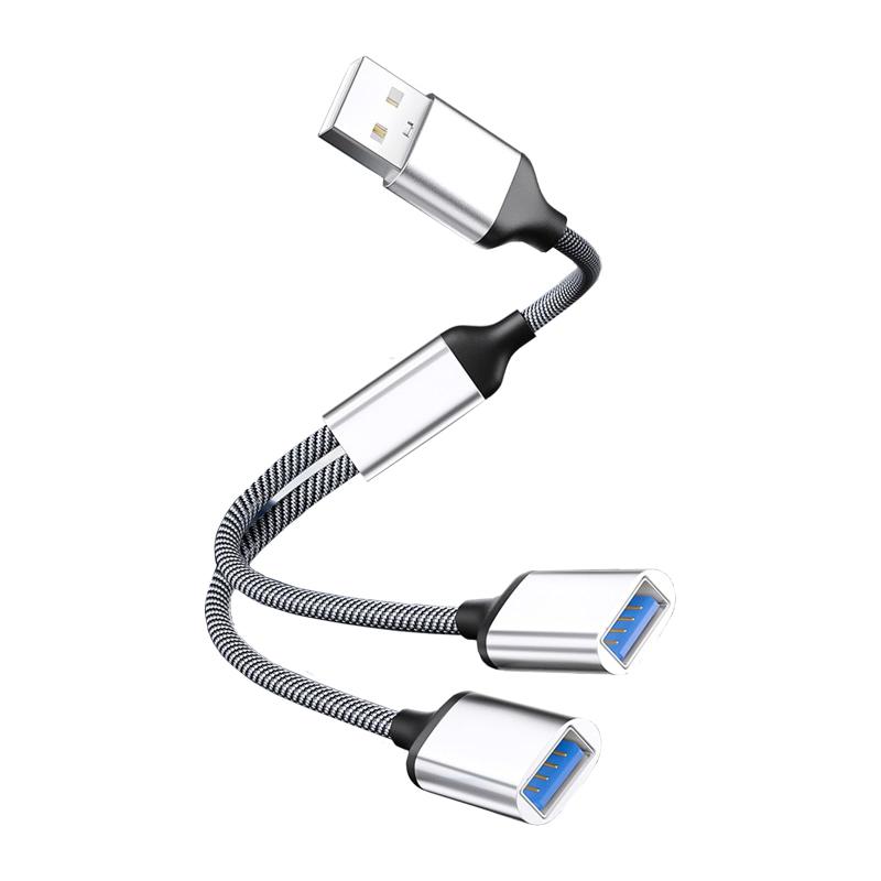 Akkerds USBエクスパンダ充電分線器 USB AドッキングUSBマルチポート USB A 1オスから2メスへ拡大したナイロン製変換ケーブル【2 ポート同時拡張】USB 2.0 規格の 2 ポートを搭載，2 台の USB 機器を同時に...