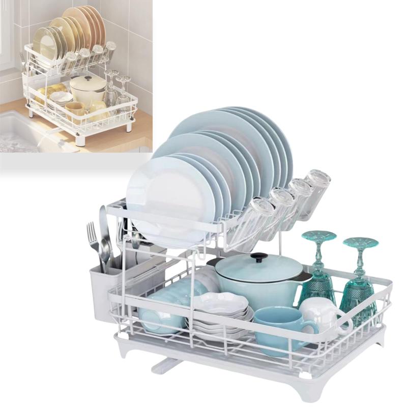 XLRPAT 水切りラック 食器 水切り 水切りラック 2段 台所の二重水切り食器棚 カップ棚 棚 サイド排水 水がかまどに残る心配はありません キッチンヘルパー 大容量 簡単取り付け じどうはいす