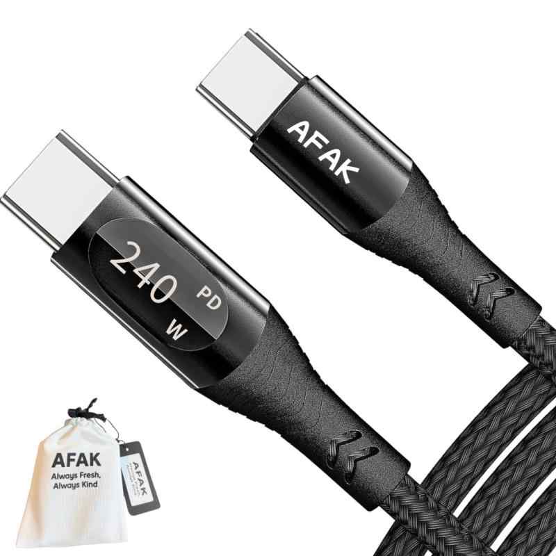 AFAK USB-C to USB-C ケーブル 240W PD3.1対応 LEDディスプレイ搭載 eMarker内蔵 2m MacBook/iPad / iPhone15-17 / スマホ対応 ナイロン編組(2.0)