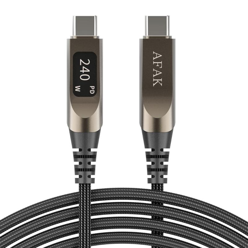 AFAK USB Type-C ケーブル 240W PD3.1対応 LEDディスプレイ付き 高速充電 データ転送 ナイロン編み 高..