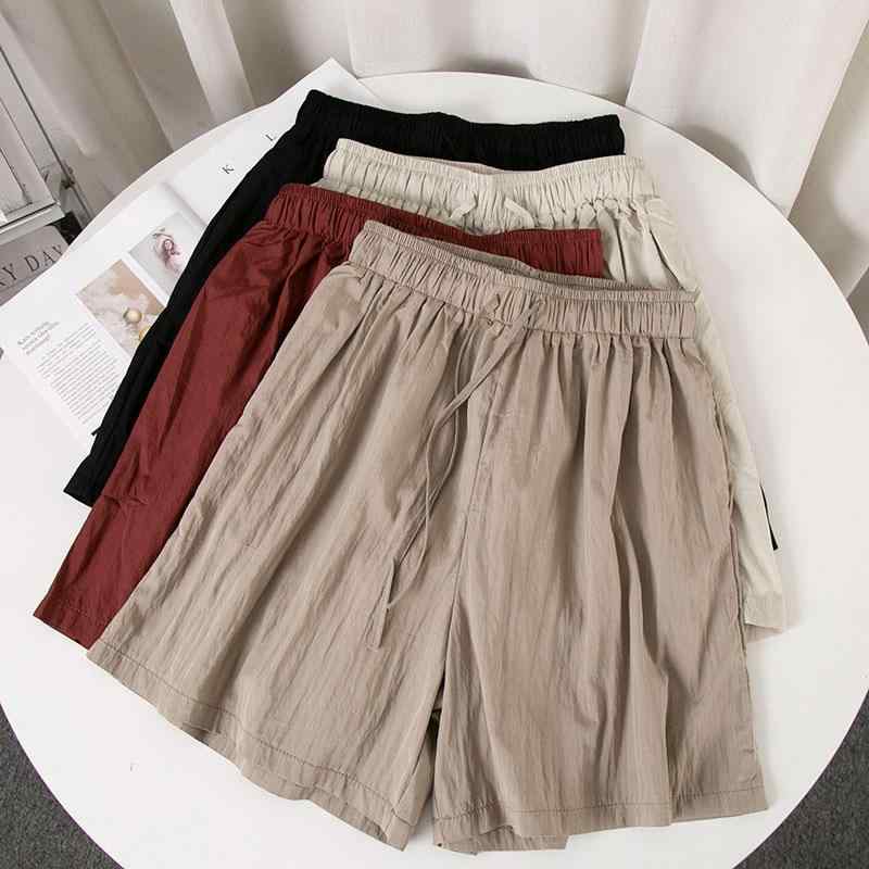 ショートパンツ レディース 高ウエスト ゆったり ワイドレッグ ハーフパンツ ルームウェア 寝間着 接触冷感 ポリエステル ブラック ピンク系