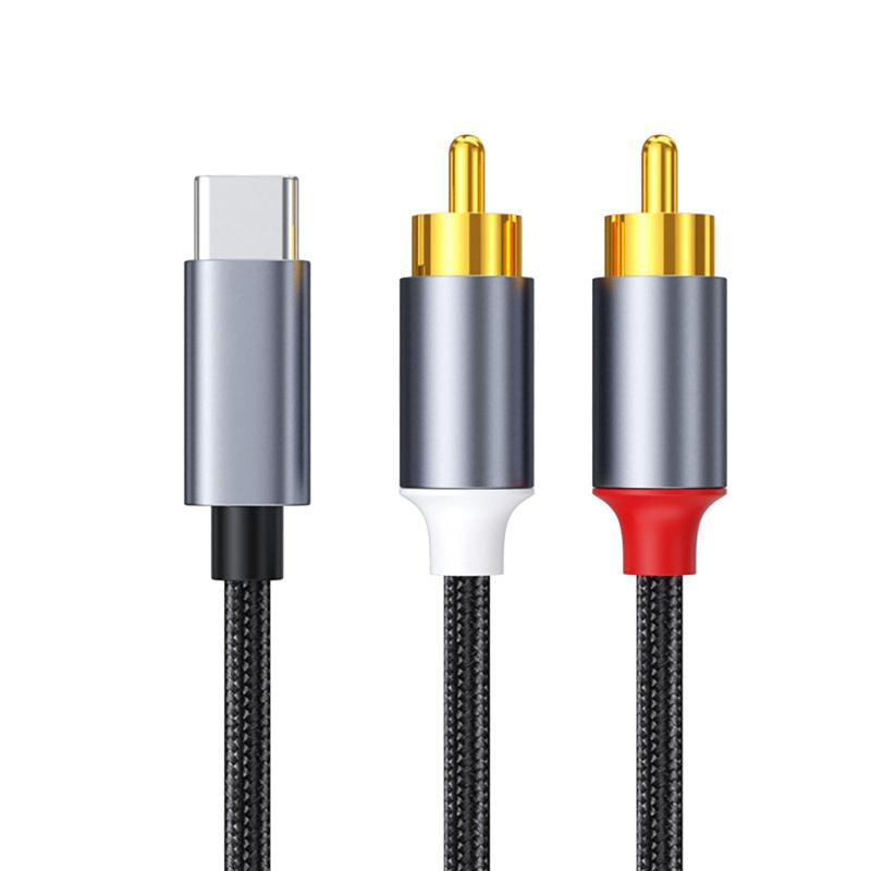USB TYPE C to 2RCA 変換 オーディオケーブル USB-C (オス) 2RCA (オス) 赤/白 ステレオ音声線 HiFi音質 高耐久性 ナイロン編み スマートフォンタブレットノートPCなどUSB-Cインタフェース対応（2m）