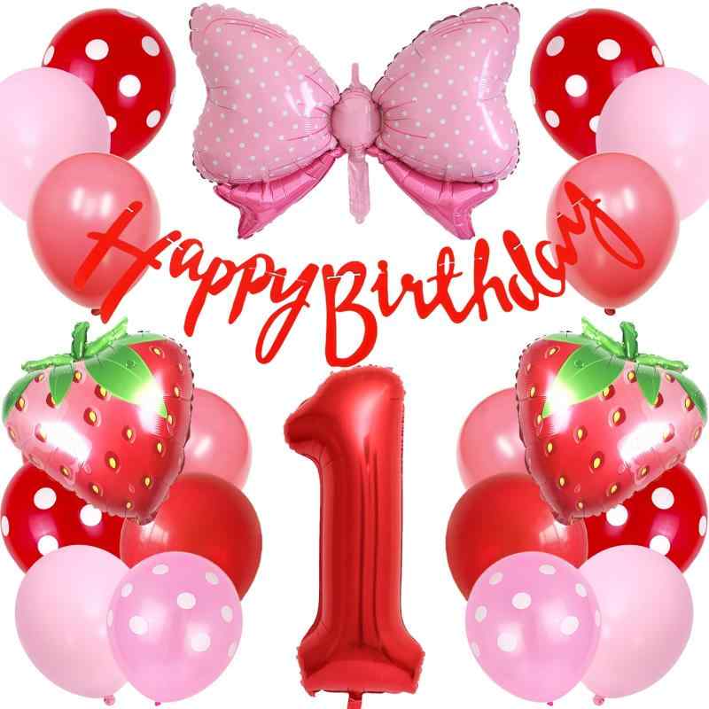 Lausatek バルーン 誕生日 風船セット HAPPY BIRTHDAY バースデー ガーランド バースデー 飾り付け 数字 いちご 蝶結び 装飾 お祝い イベント 子ども 男の子 女の子 赤 レッド