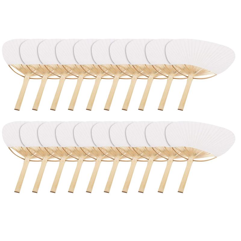 Limnyves 20枚うちわ 純白の竹のハンドル空の書道絵画ブランク団扇おうぎ白い扇子手作り用に 37cm×23cm（持ち手含む）