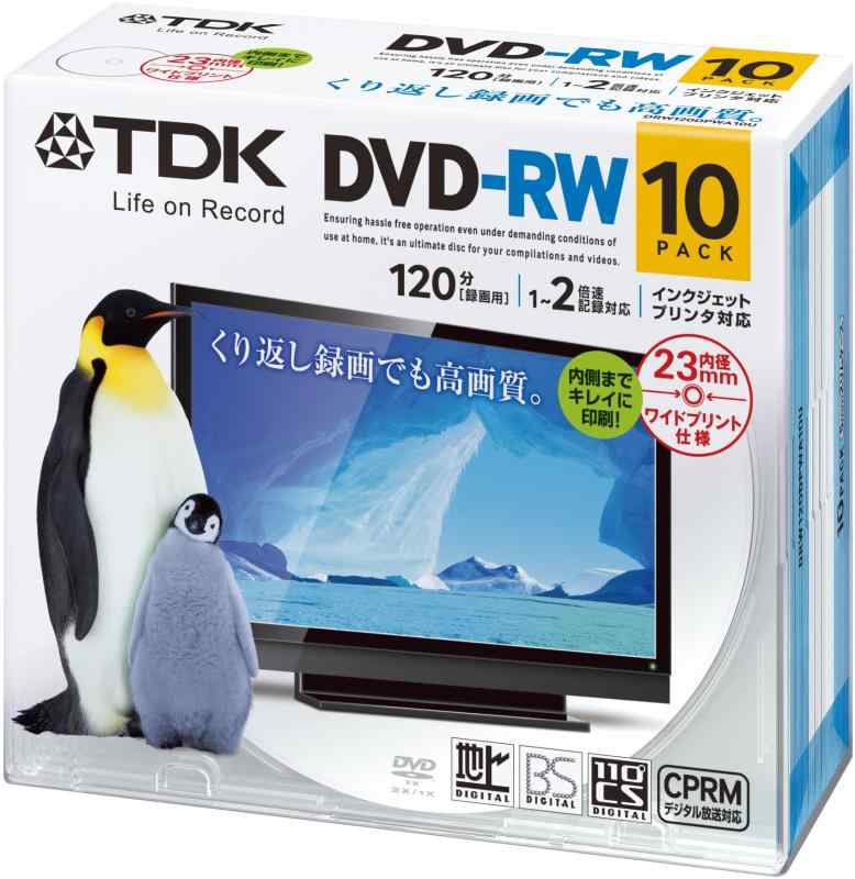 TDK 録画用DVD-RW デジタル放送録画対応(CPRM) 1-2倍速 インクジェットプリンタ対応(ホワイト・ワイド) 10枚パック 5mmスリムケース DRW120DPWA10U(2.0)