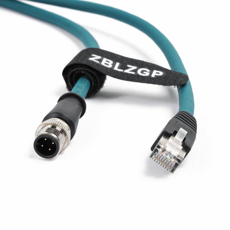 ZBLZGP 工業グレードM12 4ピンDコードからRJ45イーサネットケーブル CAT5e 1Gbps IP67定格1M ファクトリーオートメーション、ロボット工学用