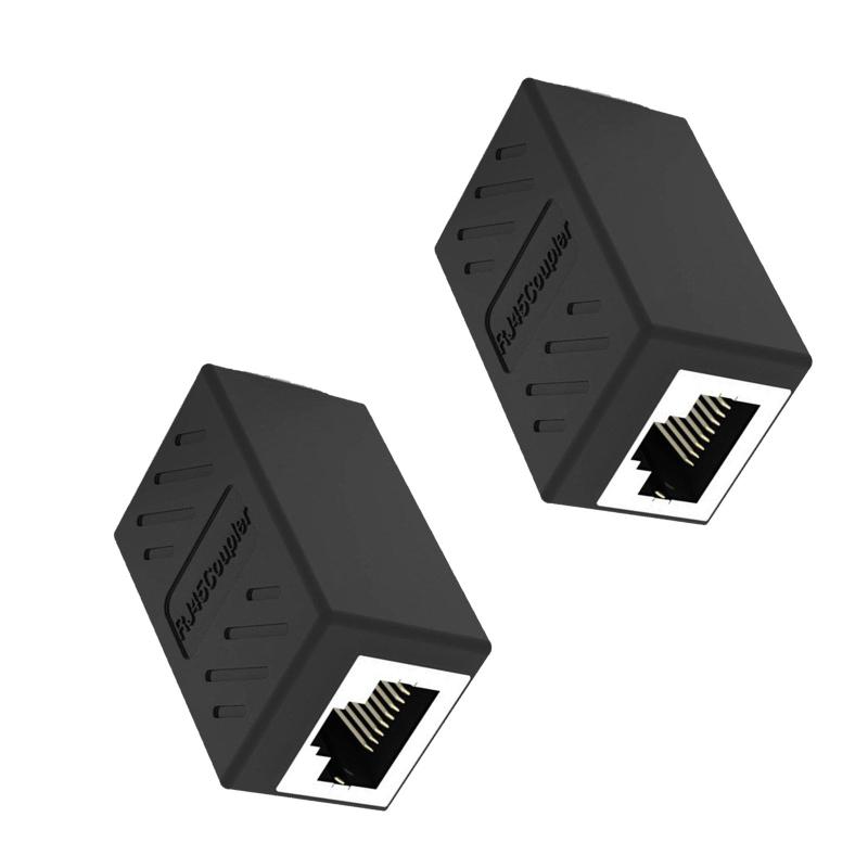 RJ45 LANケーブル用中継コネクタ 8P8C 安定した伝送 耐熱性 2in1延長ケーブル コンパクトでポータブル メス-メス2個セット
